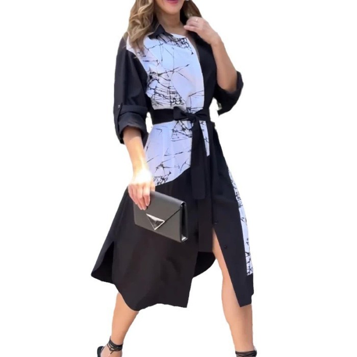 Women's Elegant Fashion Design Color Block Print Temperament  Midi Dress