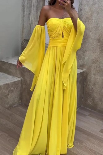 Women's Fashion Solid Color Sexy Elegant Party Tube Sleeve  Evening Dress