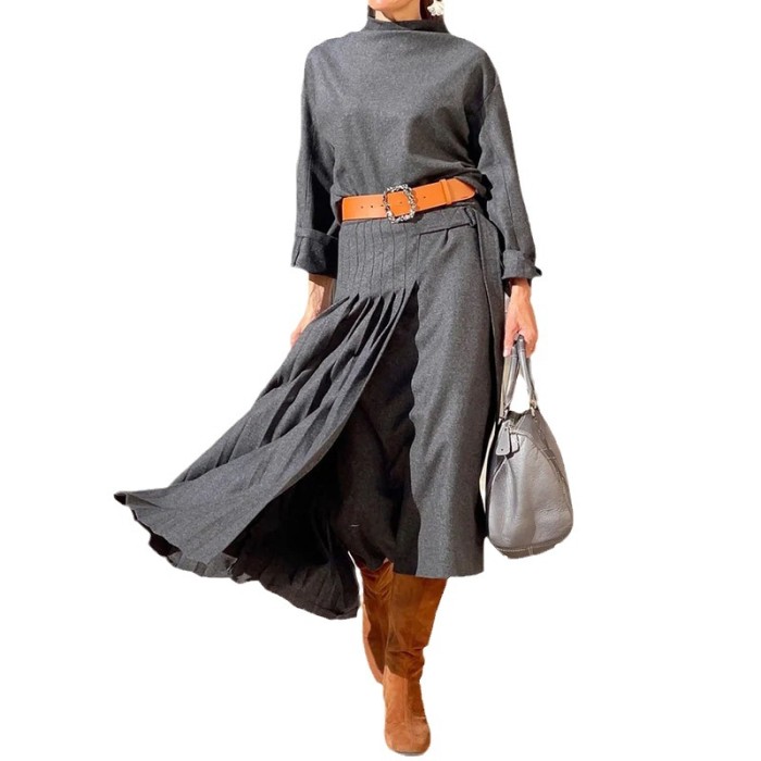 Women's Fashion Casual Elegant Waist Pleated Maxi Dress