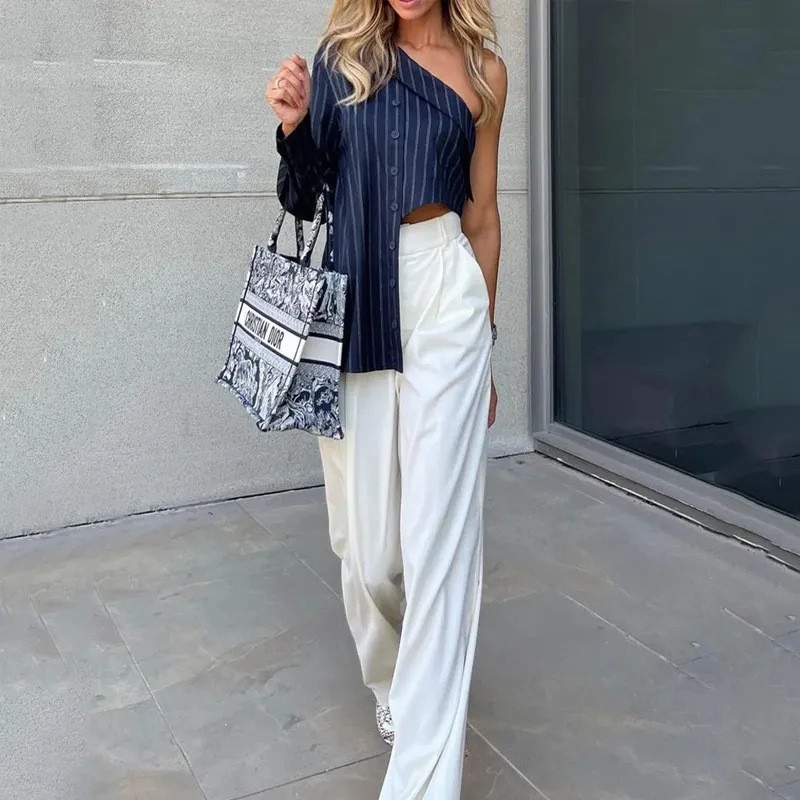 Charming Irregular Top & Wide Leg Pants Set