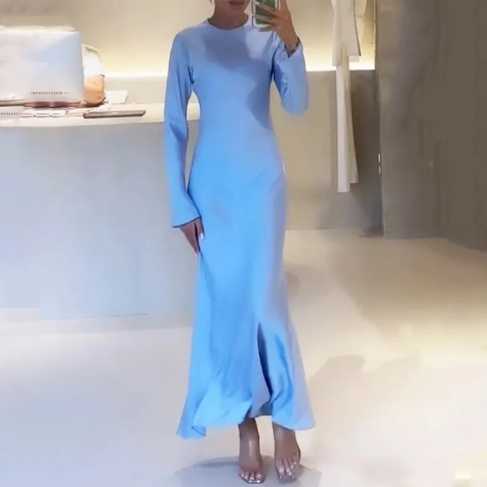 Women's Fashion Solid Color Casual Home Slim Fit  Maxi Dress