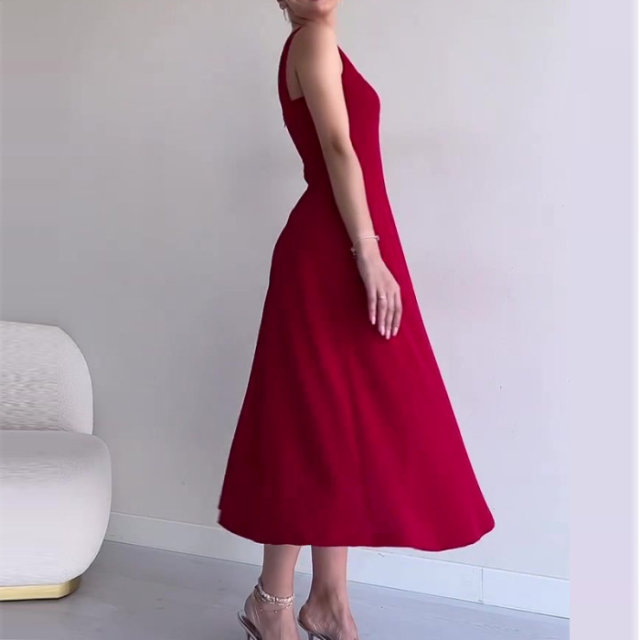 Women's Fashion Elegant Party Square Neck Slim Midi Dress