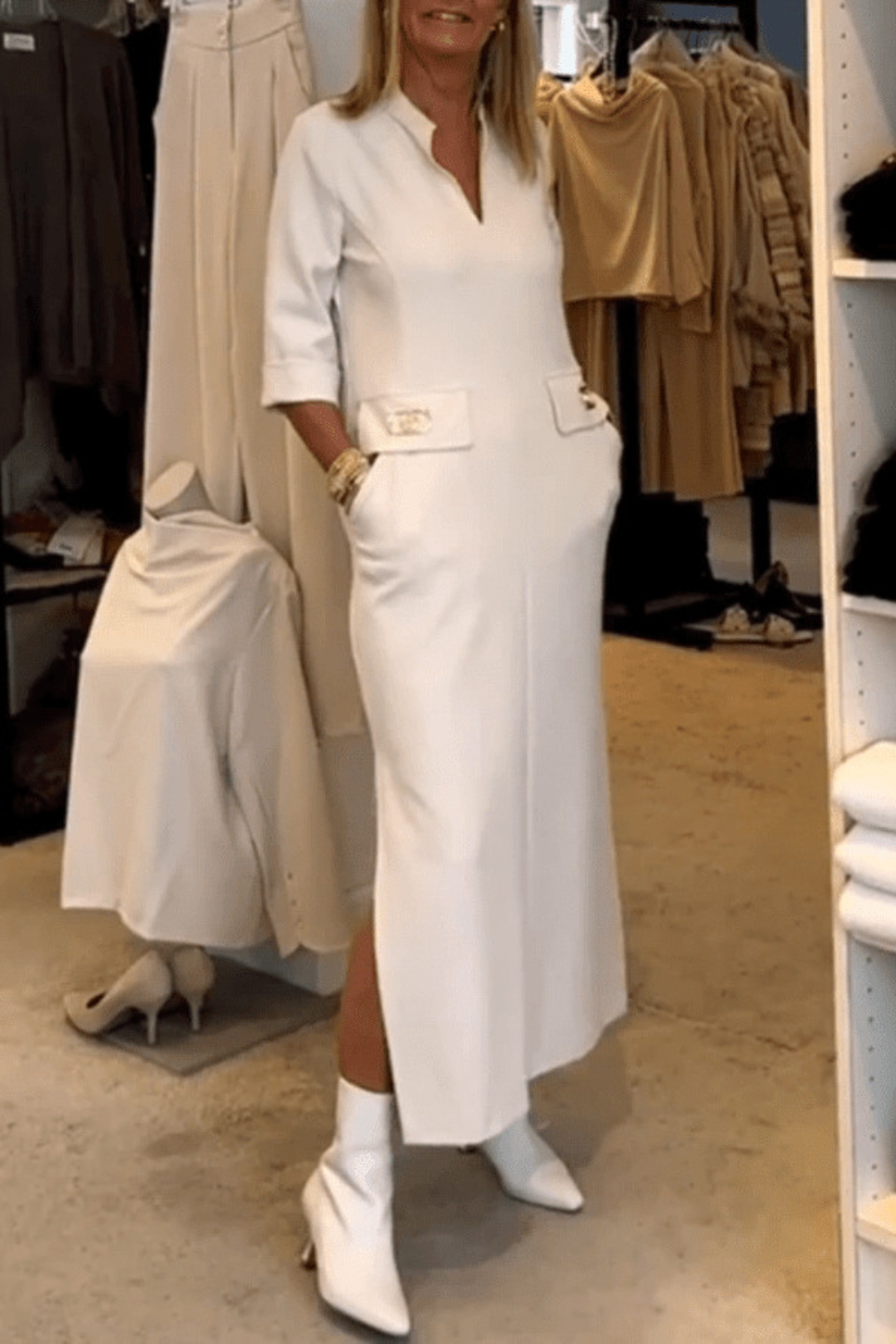 Elegant Slim Fit Buttoned Pockets Dress