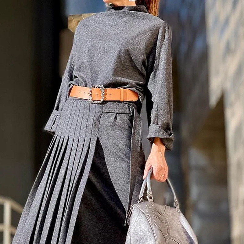 Elegant Solid Color Pleated Maxi Dress For Women main image 1