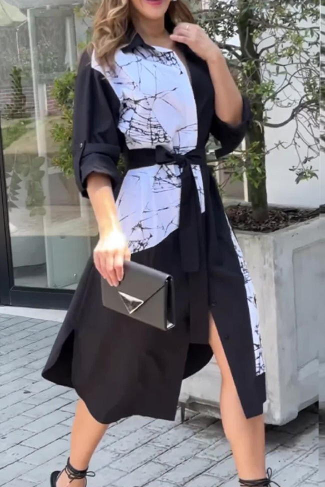 Women's Elegant Fashion Design Color Block Print Temperament  Midi Dress