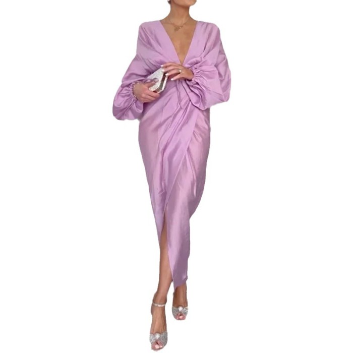 Women's Fashion Elegant Sexy Cardigan Solid Color Pleated Waist Maxi Dress