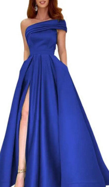 Sexy Lady Party Slit Grown One Shoulder Satin Prom Evening Maxi  Prom Dress
