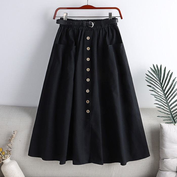 Fashion High Waist Pleated Skirt Female A Line Skirt With Belt