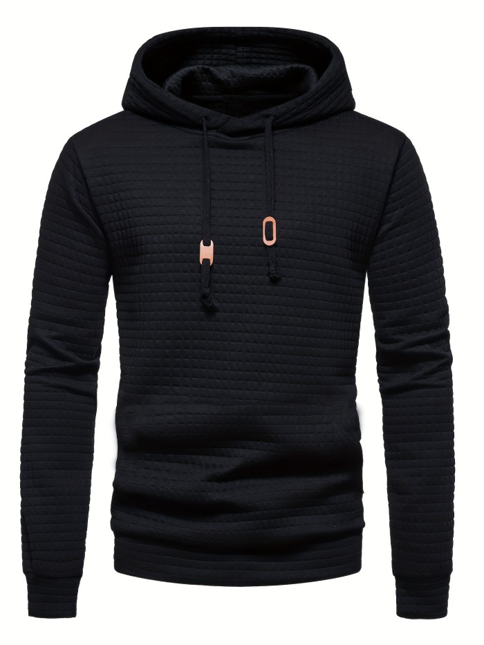 Waffle Pattern Solid Hoodie, Cool Hoodies For Men, Men's Casual Pullover Hooded Sweatshirt With Kangaroo Pocket Streetwear For Winter Fall, As Gifts