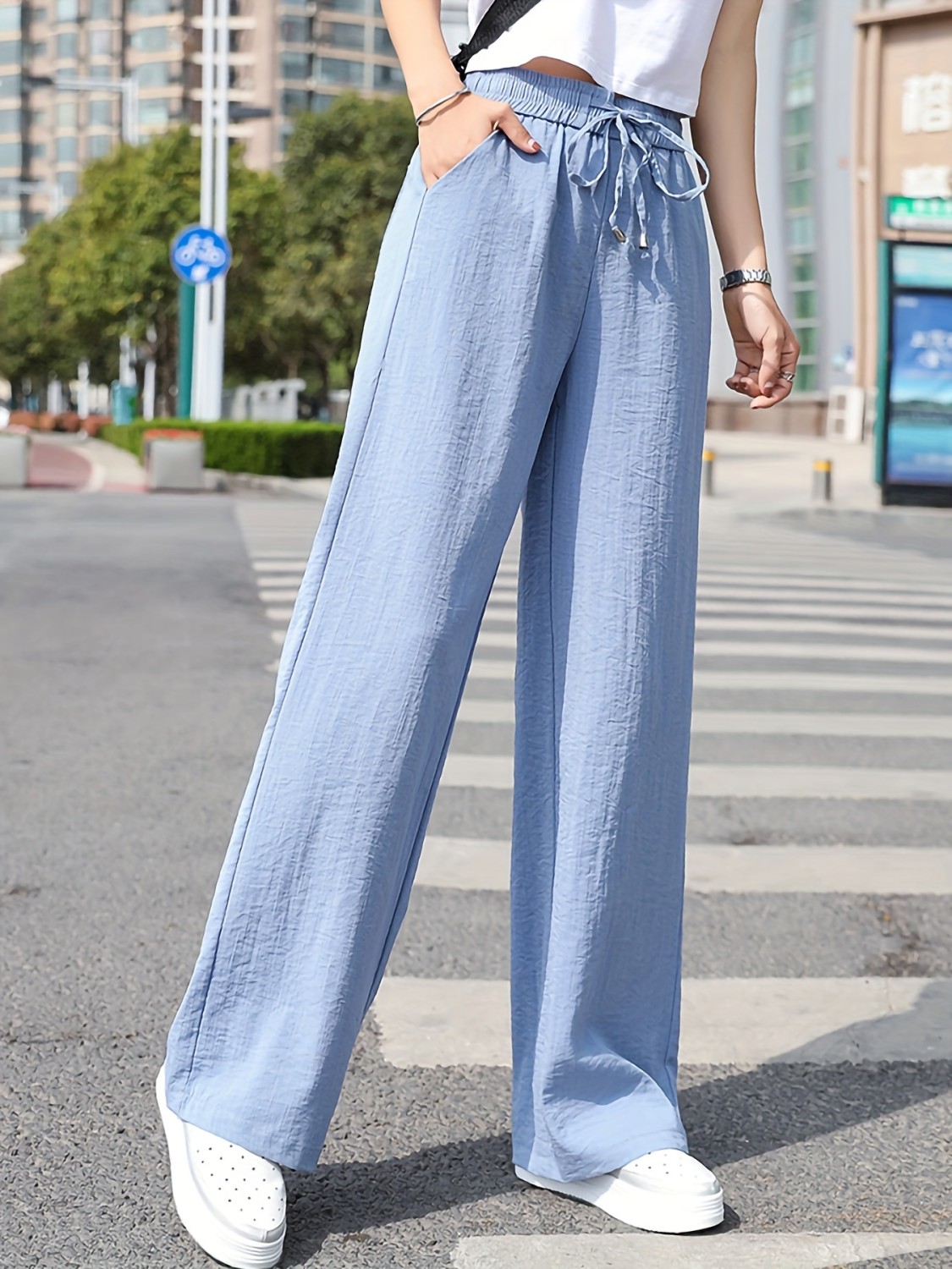 Wide Leg Drawstring Waist Casual Pants main image 0