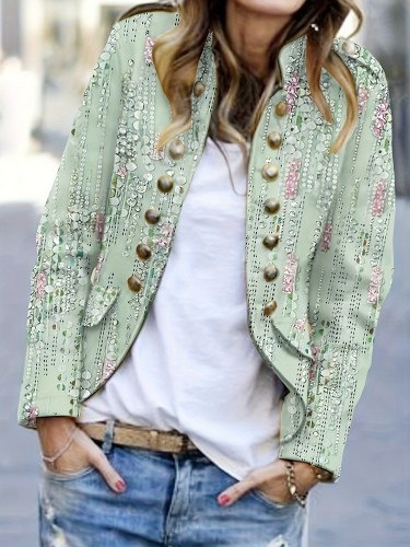 Floral Print Blazer, Casual Jacket For Fall & Spring, Women's Clothing