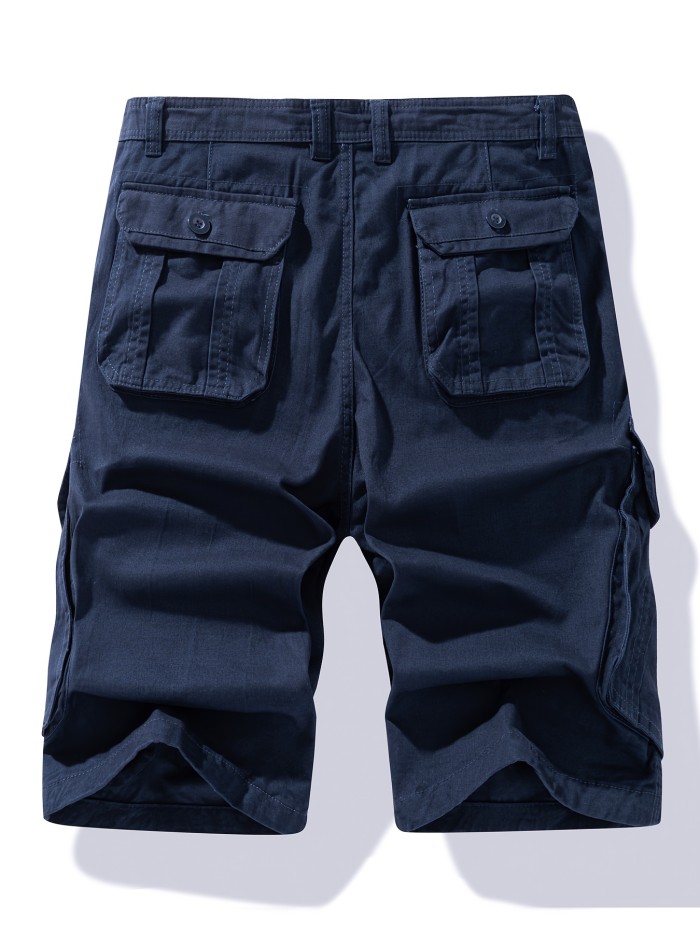 Men's Casual Cotton Drawstring Shorts With Button Pockets, Male Clothes For Summer Belt Not Included