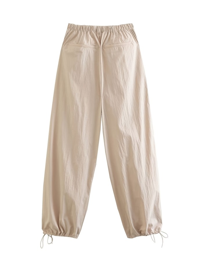 Loose Drawstring Loose Pants, Casual High Waist Solid Fashion Comfy Long Pants, Women's Clothing