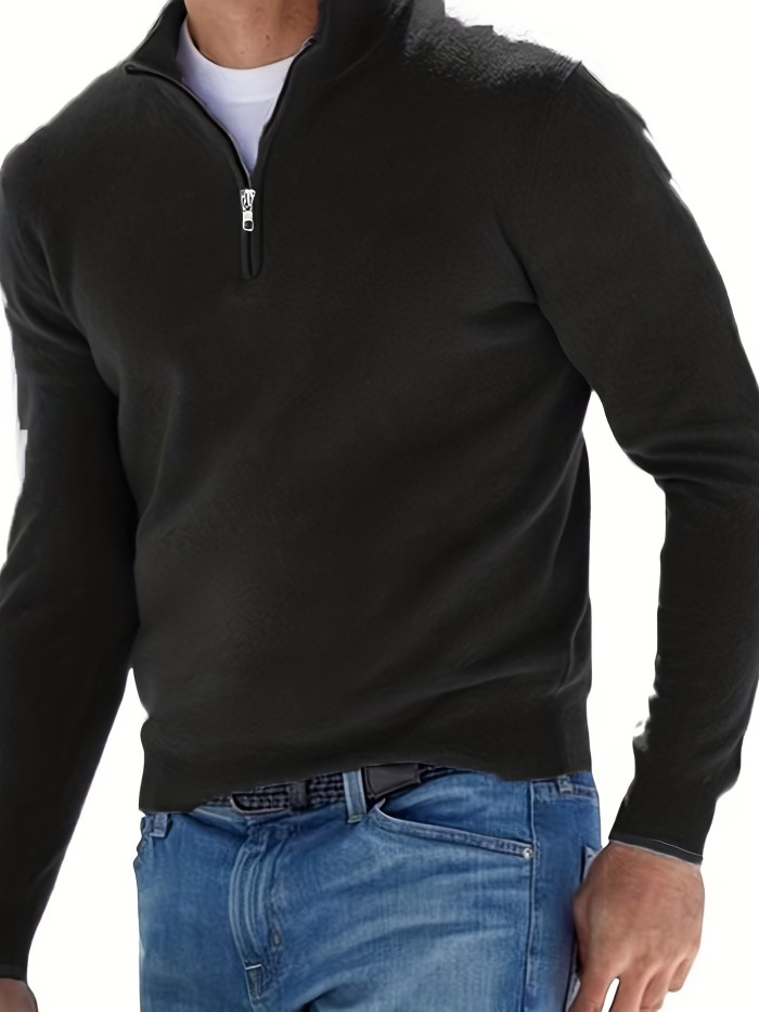 Fleece Long Sleeves Zipper Stand Collar Pullover Thermal Underwear Tops, Men's Casual Top Shirts