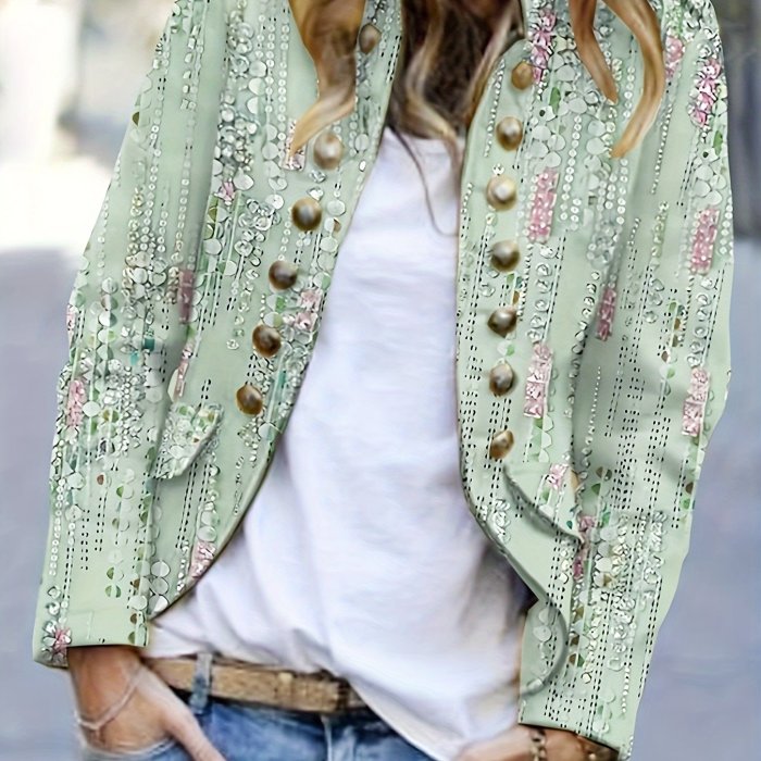 Floral Print Blazer, Casual Jacket For Fall & Spring, Women's Clothing