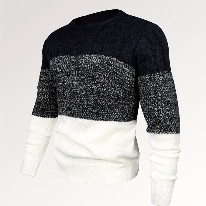 All Match Knitted Cable Sweater, Men's Casual Warm Slightly Stretch Crew Neck Pullover Sweater For Men Fall Winter