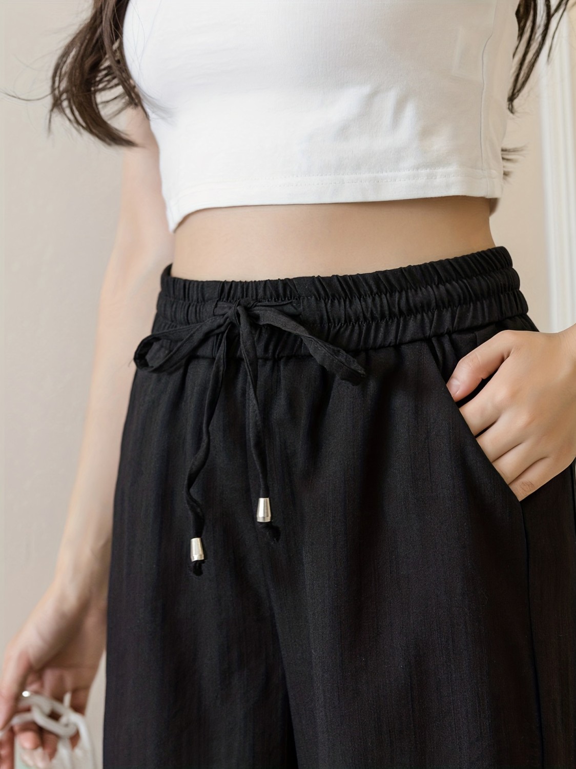 Basic Pants With Elastic Drawstring