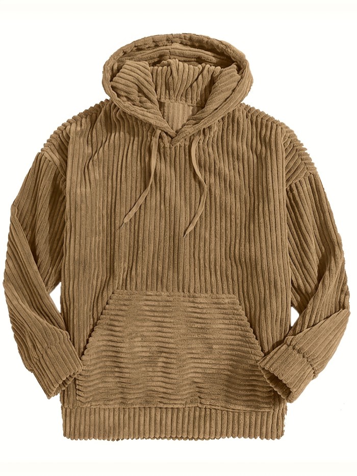 Vintage Corduroy Hoodies For Men, Men's Casual Pullover Hooded Sweatshirt With Kangaroo Pocket Streetwear For Winter Fall, As Gifts