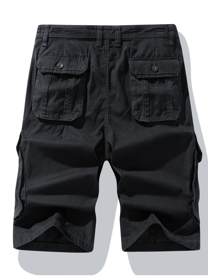 Men's Casual Cotton Drawstring Shorts With Button Pockets, Male Clothes For Summer Belt Not Included