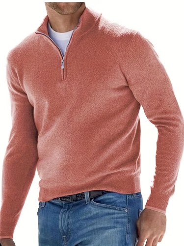 Fleece Long Sleeves Zipper Stand Collar Pullover Thermal Underwear Tops, Men's Casual Top Shirts