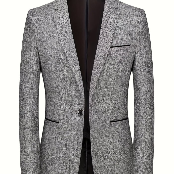 Two Button Blazer, Men's Semi-formal Texture Pattern Lapel Sports Coat For Spring Fall Business