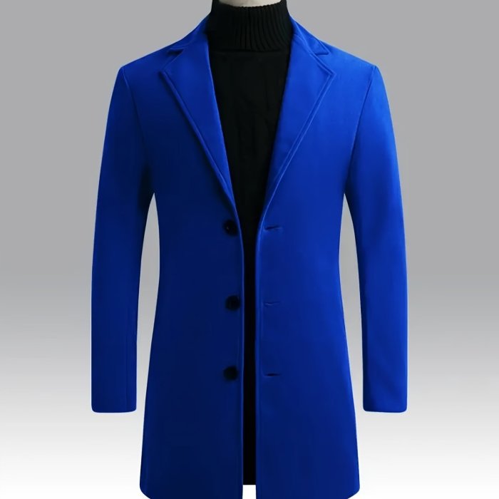 Classic Design Trench Coat, Men's Semi-formal Button Up Lapel Overcoat For Fall Winter Business