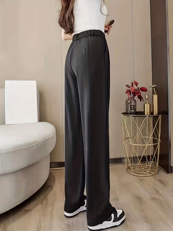 Straight Leg Trouser, High Waist Casual Pants For Spring & Fall, Women's Clothing