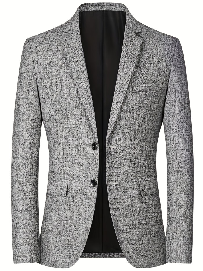 Two Button Blazer, Men's Semi-formal Texture Pattern Lapel Sports Coat For Spring Fall Business