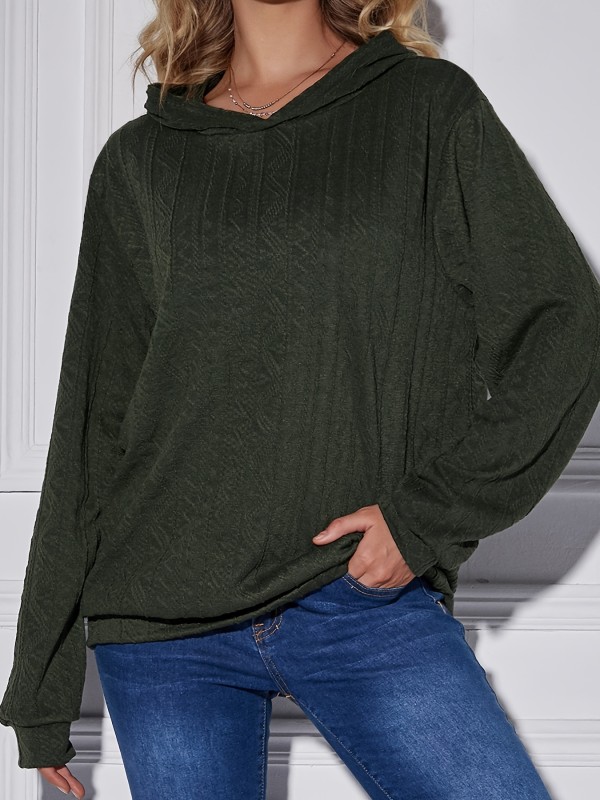 Solid Color Pullover Textured Hoodie, Casual Long Sleeve Hoodie Sweatshirt, Women's Clothing