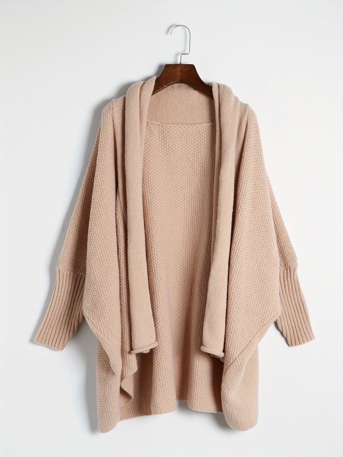 Solid Open Front Knit Cardigan, Casual Batwing Sleeve Oversized Sweater, Women's Clothing