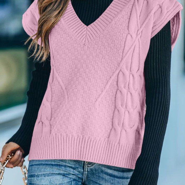Women's Sweater V-Neck Twist Knitted Vest Sweater