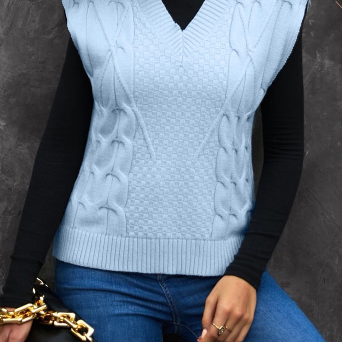 Women's Sweater V-Neck Twist Knitted Vest Sweater