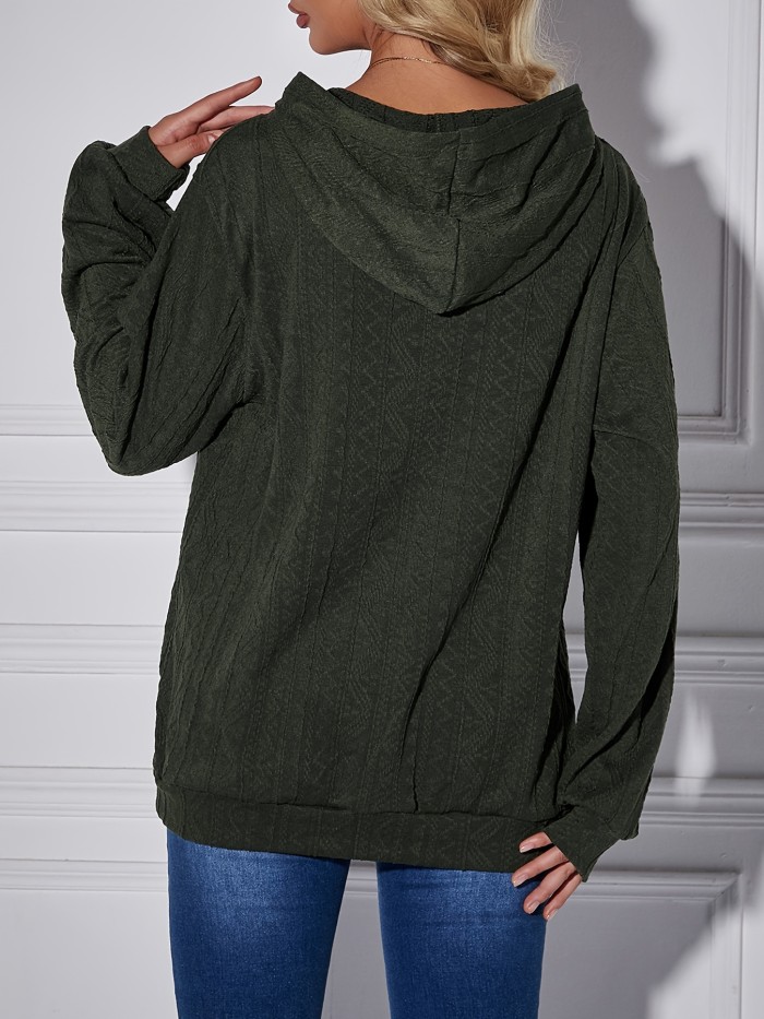 Solid Color Pullover Textured Hoodie, Casual Long Sleeve Hoodie Sweatshirt, Women's Clothing