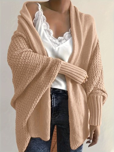 Solid Open Front Knit Cardigan, Casual Batwing Sleeve Oversized Sweater, Women's Clothing