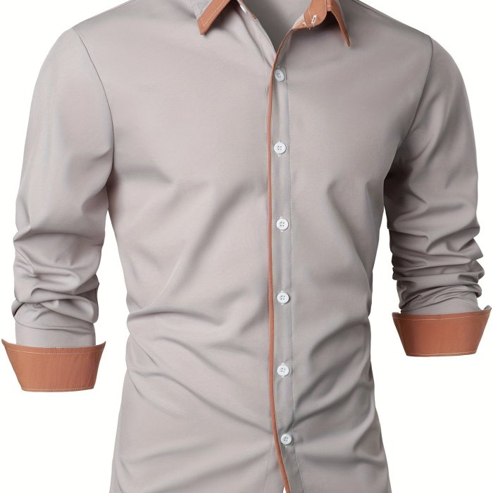 Men's Casual Trim Contrast Button Long Sleeve Shirt