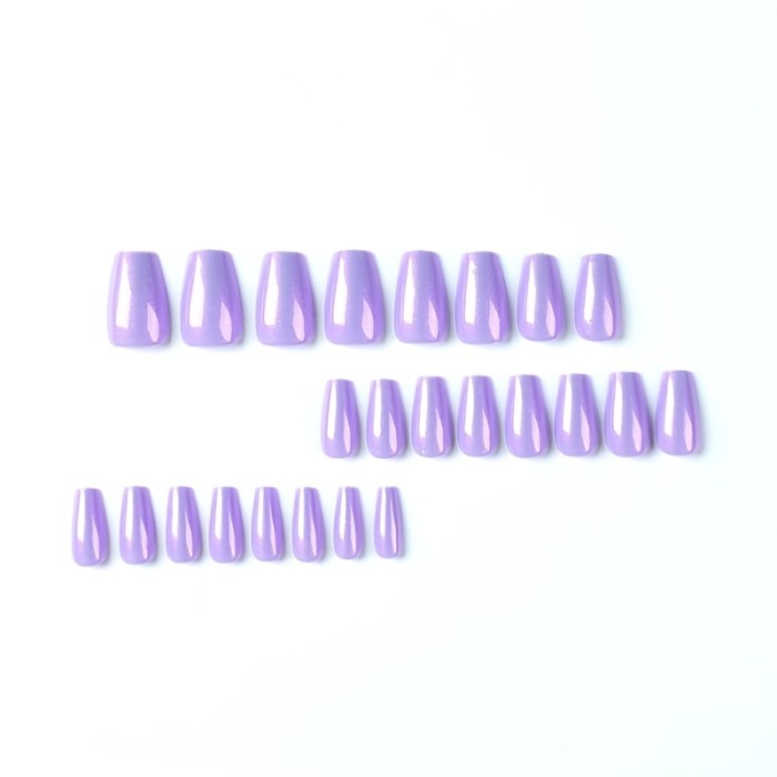 Y2K Pearlescent Glazed Purple Acrylic Nails - Medium Coffin False Nails for Women and Girls - Fashion Ballerina Fake Nails - Press On Nails - Stylish Accessory