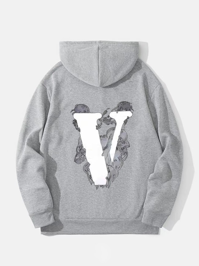 Letter V Print Hoodie, Hoodies For Men, Men's Casual Graphic Design Pullover Hooded Sweatshirt With Kangaroo Pocket For Spring Fall, As Gifts