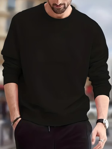 Solid Trendy Sweatshirt, Men's Casual Classic Design Crew Neck Sweatshirt For Men Fall Winter