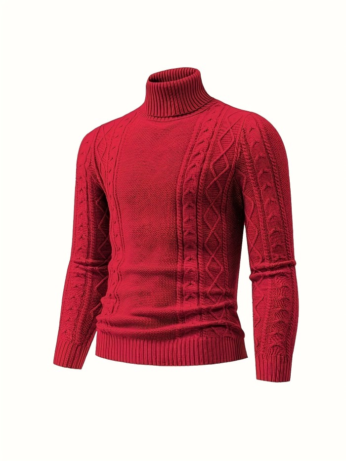 Men's Plain Turtleneck Sweater, Trendy High Stretch Fashion Comfy Thermal Tops