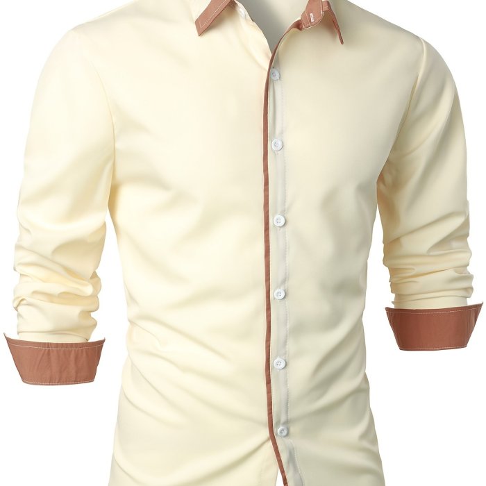Men's Casual Trim Contrast Button Long Sleeve Shirt