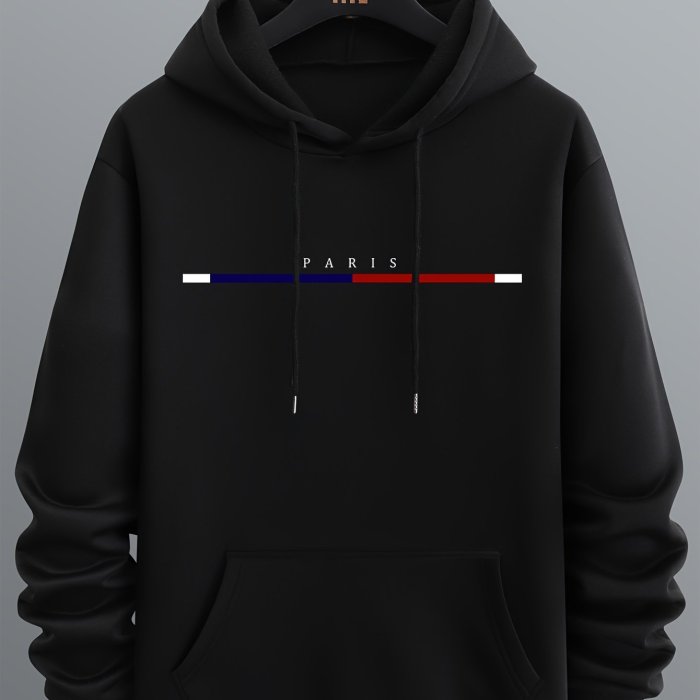 Men's Hoodies, Creative Letter Print Long Sleeve Hooded Sweatshirt