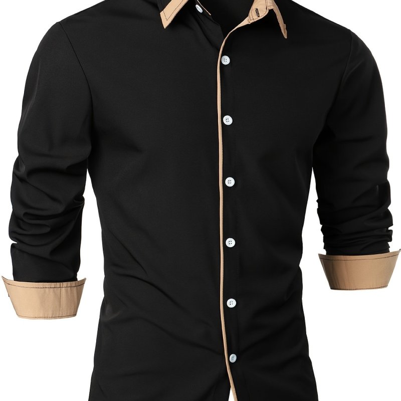 Men's Casual Trim Contrast Button Long Sleeve Shirt