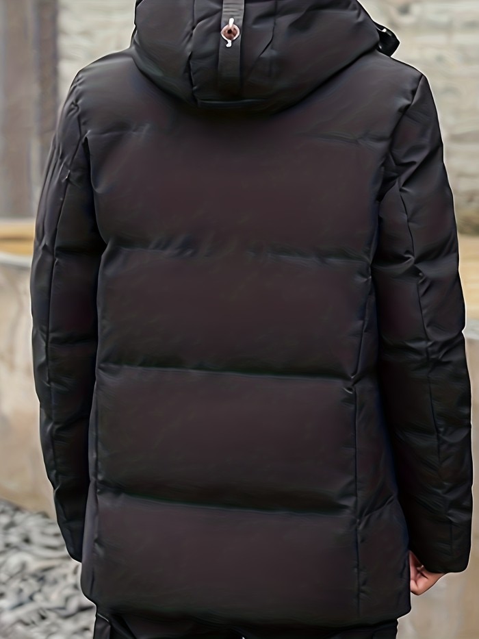 Men's Warm Hooded Zipper Pockets Cotton Padded Coat For Fall Winter