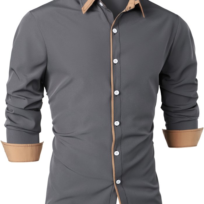 Men's Casual Trim Contrast Button Long Sleeve Shirt