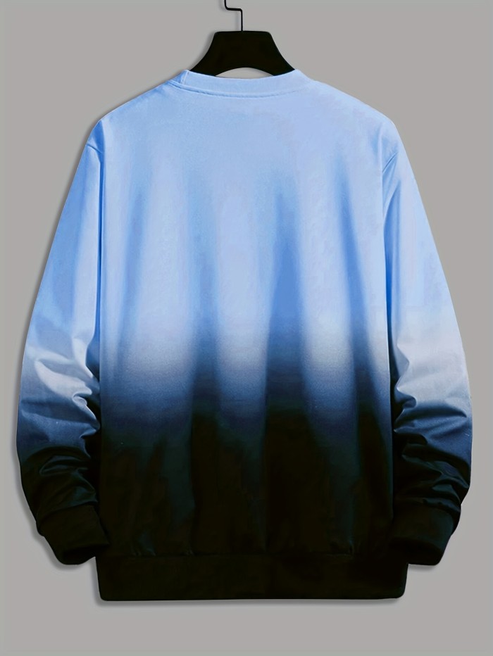 Angels Print Ombre Sweatshirt, Men's Casual Graphic Design Slightly Stretch Crew Neck Pullover Sweatshirt For Autumn Winter