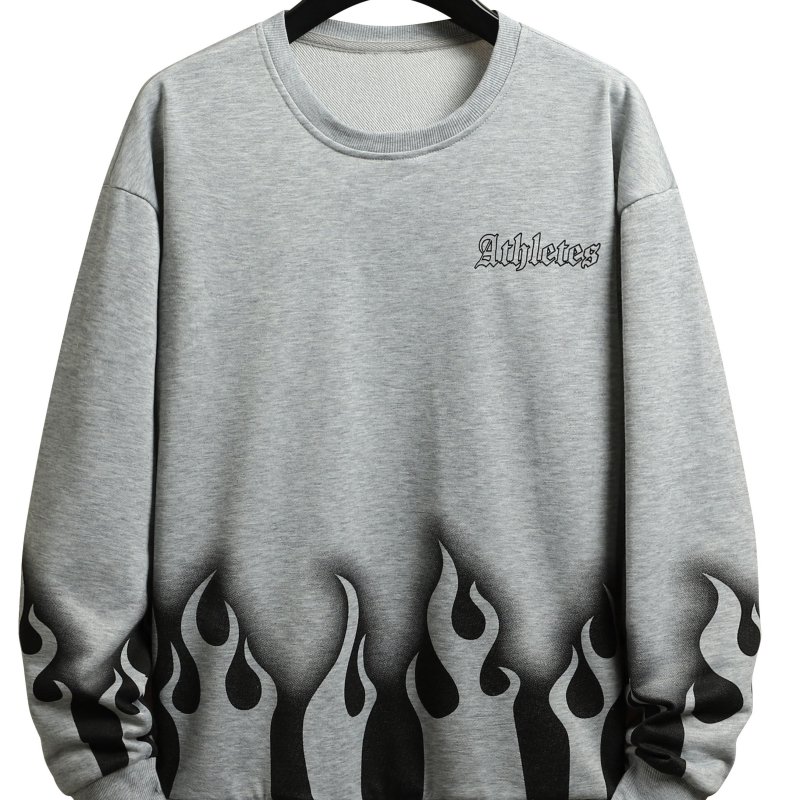 Fire Pattern Print, Men's Sweatshirt, Loose Trendy Pullover, Men's Clothing
