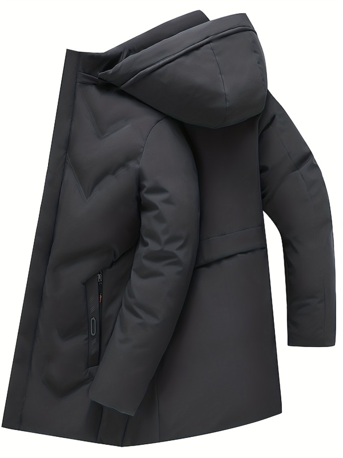 Men's Padded Hooded Jacket, Men Casual Padded Coat Windbreaker Zipper Pocket Stand Collar For Men Winter