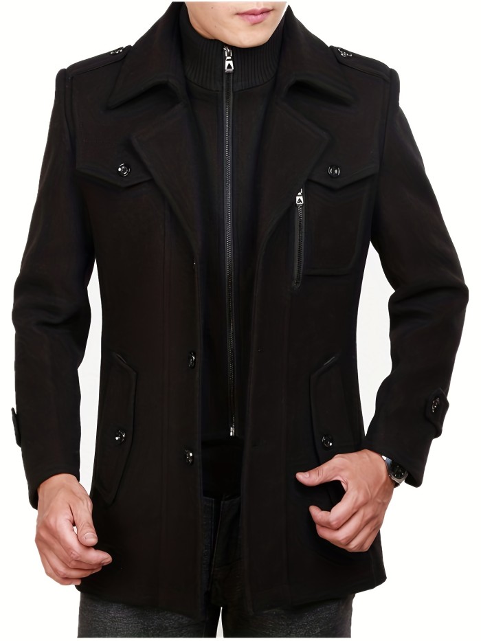 Slim Style Men's Winter Thick Warm Zip Up Pea Coat Jacket Gifts Christmas Gifts Best Sellers