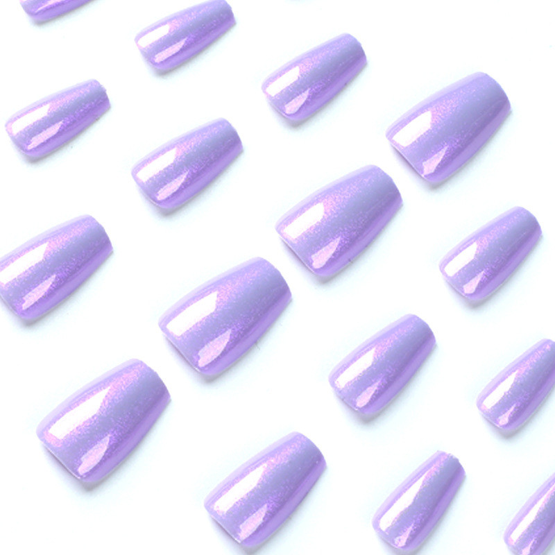 Y2K Pearlescent Glazed Purple Acrylic Nails - Medium Coffin False Nails for Women and Girls - Fashion Ballerina Fake Nails - Press On Nails - Stylish Accessory