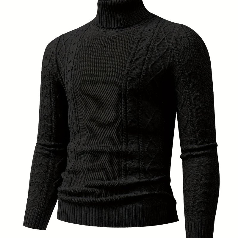 Men's Plain Turtleneck Sweater, Trendy High Stretch Fashion Comfy Thermal Tops